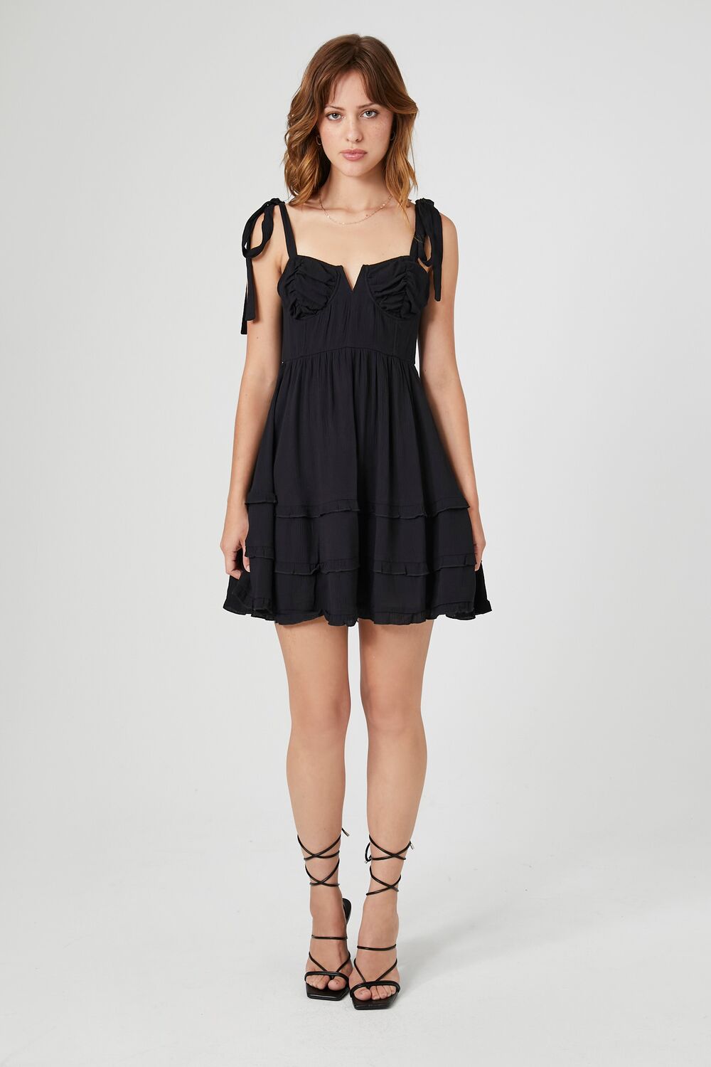 Tie-Strap Tiered Babydoll Dress-Feelings Star