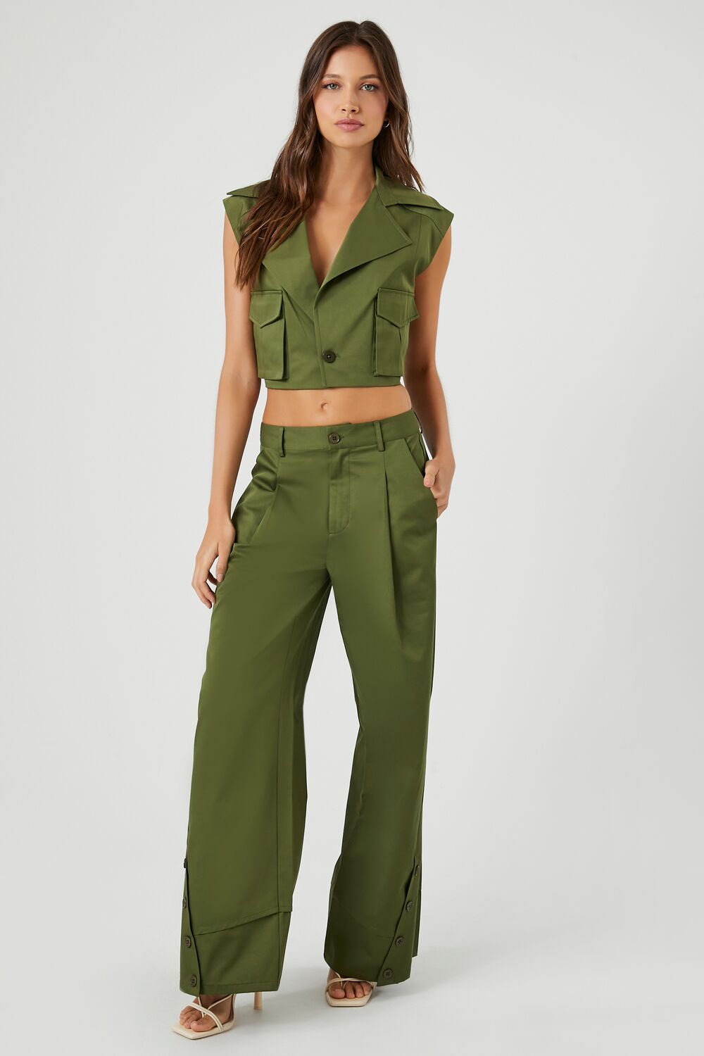 Button-Hem Wide-Leg Pants-Feelings Star