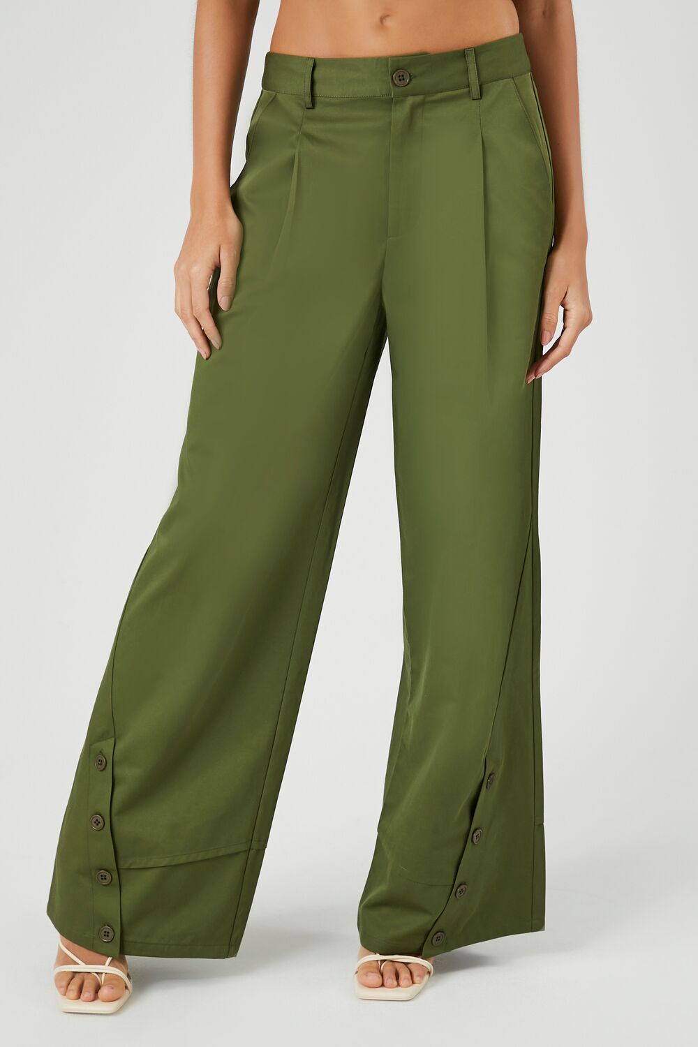 Button-Hem Wide-Leg Pants-Feelings Star