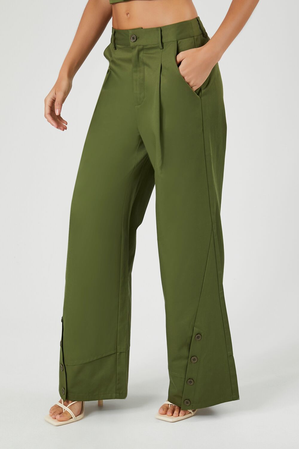 Button-Hem Wide-Leg Pants-Feelings Star