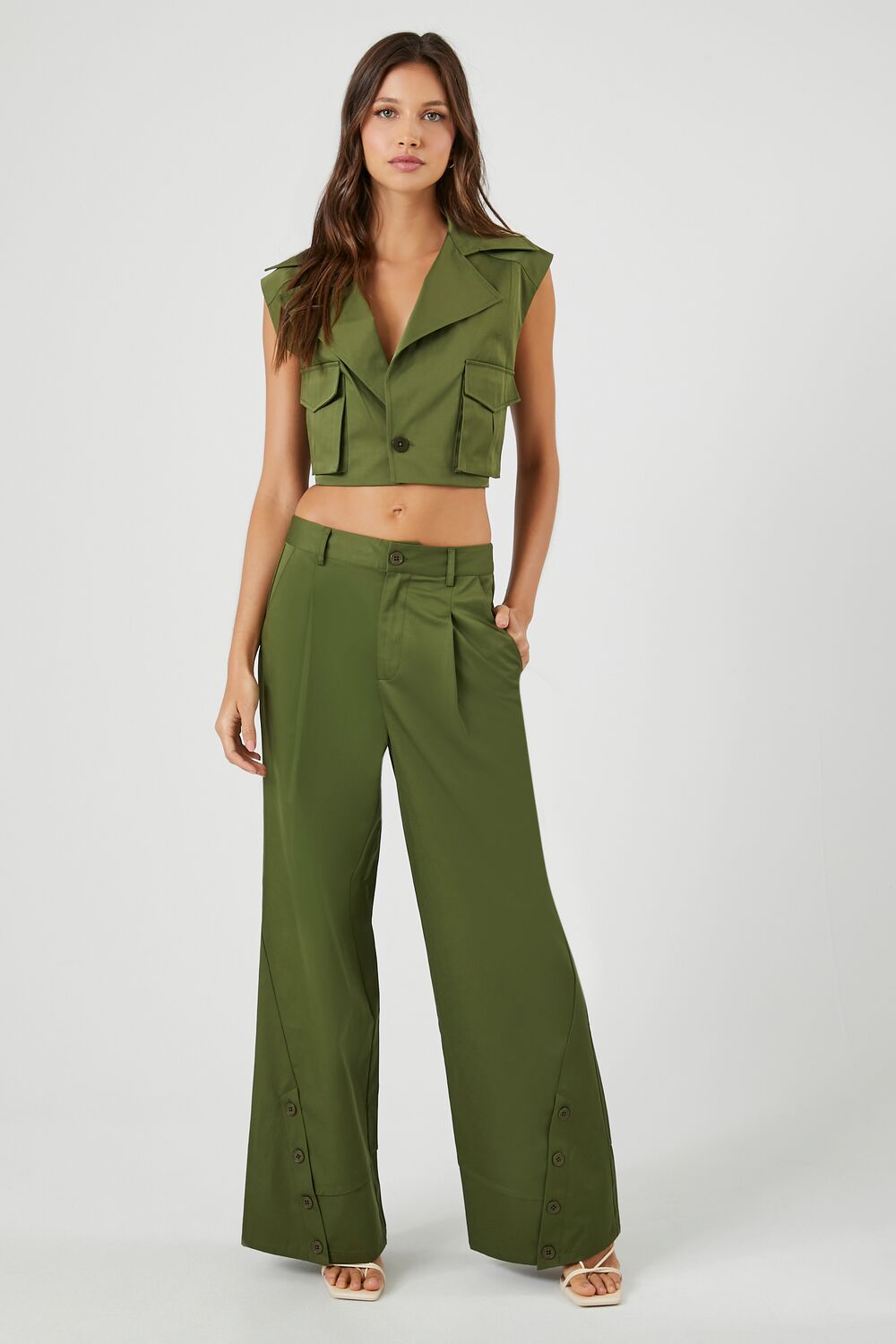 Button-Hem Wide-Leg Pants-Feelings Star