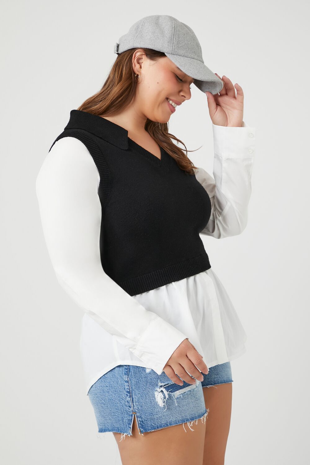 Plus Size Combo Sweater Vest Shirt-Feelings Star