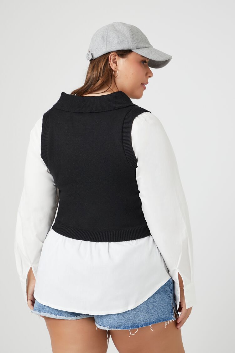 Plus Size Combo Sweater Vest Shirt-Feelings Star