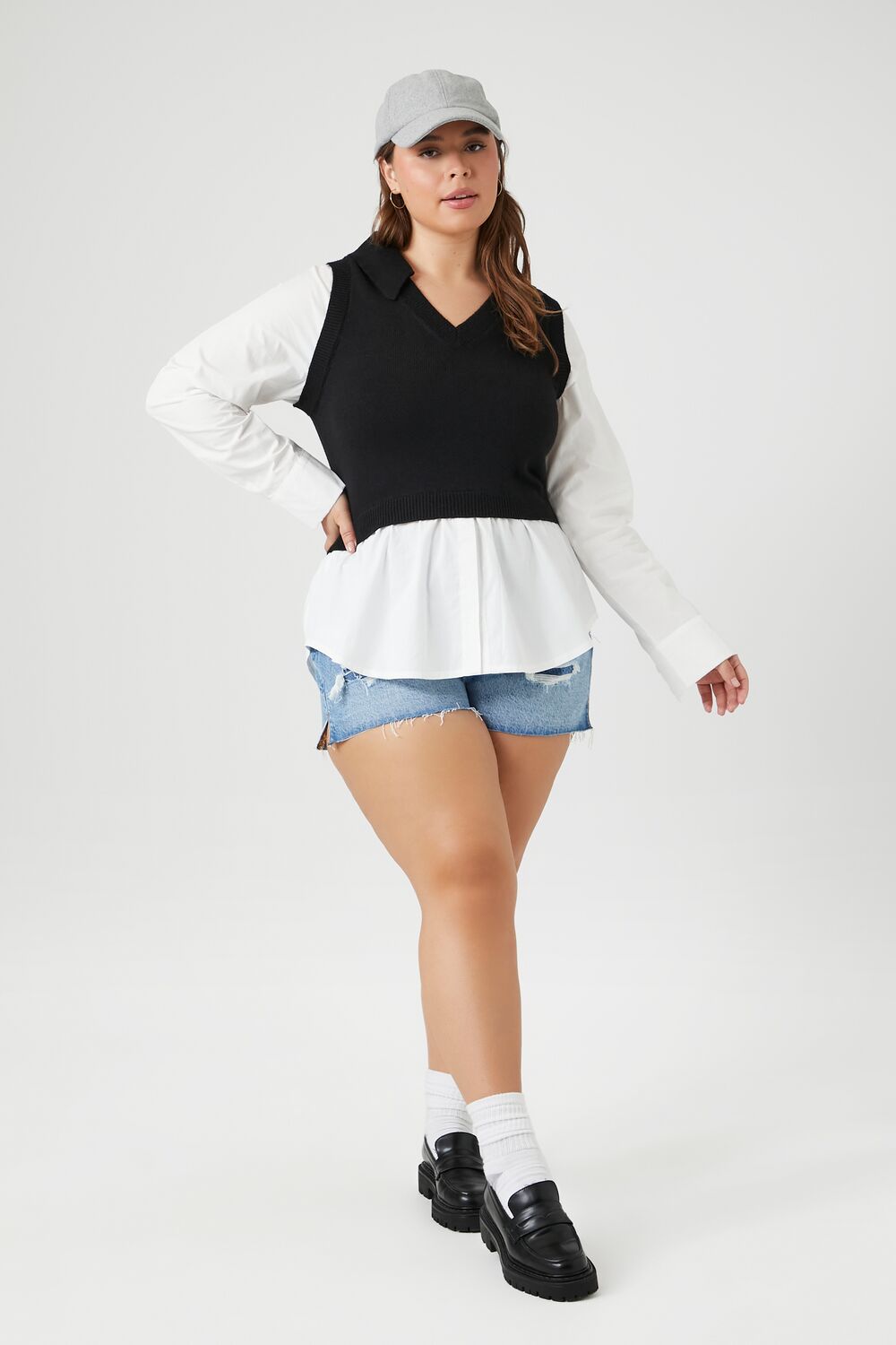 Plus Size Combo Sweater Vest Shirt-Feelings Star