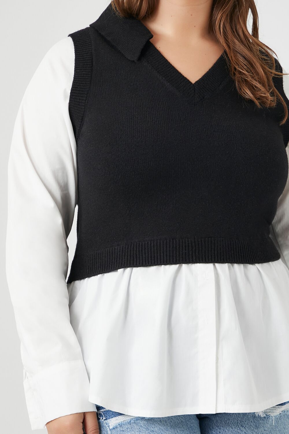 Plus Size Combo Sweater Vest Shirt-Feelings Star