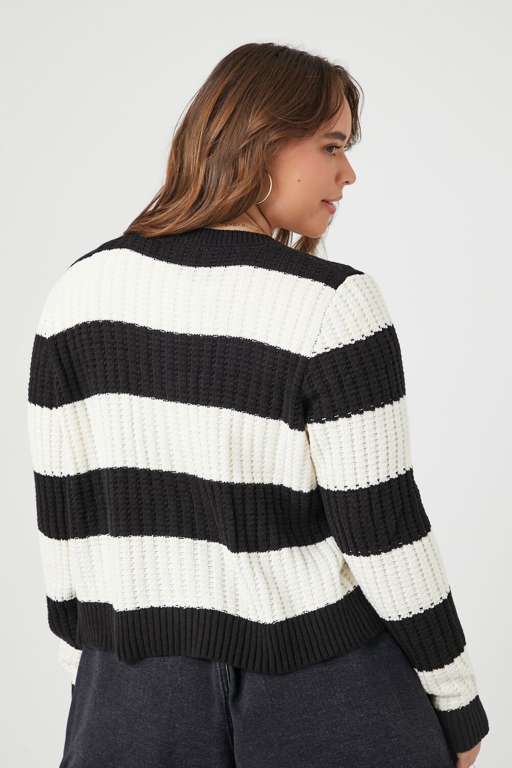Plus Size Striped Cardigan Sweater-Feelings Star