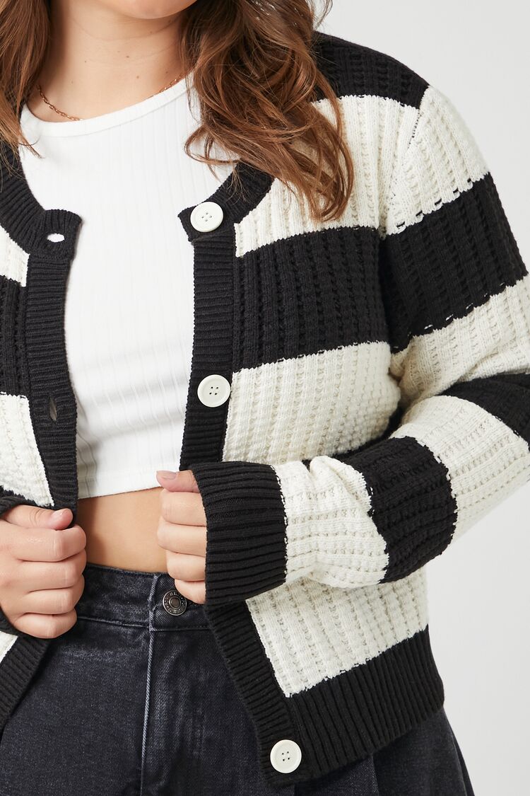 Plus Size Striped Cardigan Sweater-Feelings Star