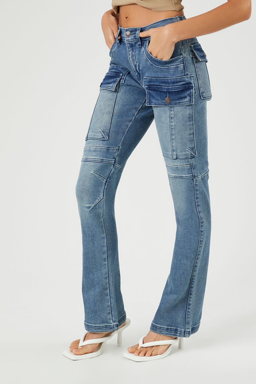Stretch-Denim Cargo Bootcut Jeans-Feelings Star