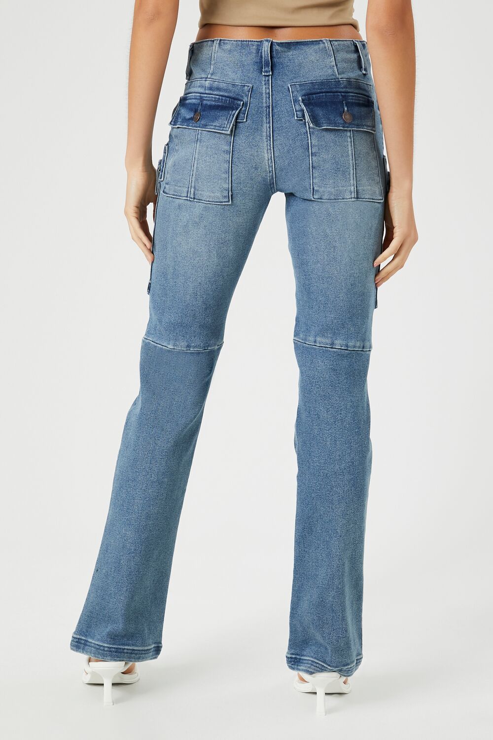 Stretch-Denim Cargo Bootcut Jeans-Feelings Star
