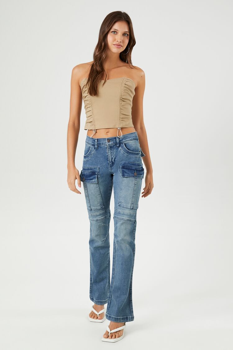 Stretch-Denim Cargo Bootcut Jeans-Feelings Star