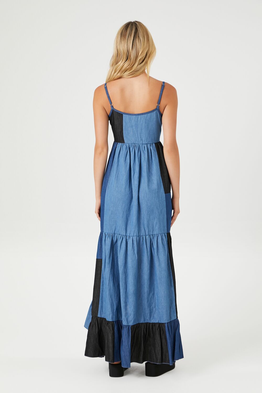 Patchwork Denim Maxi Dress-Feelings Star