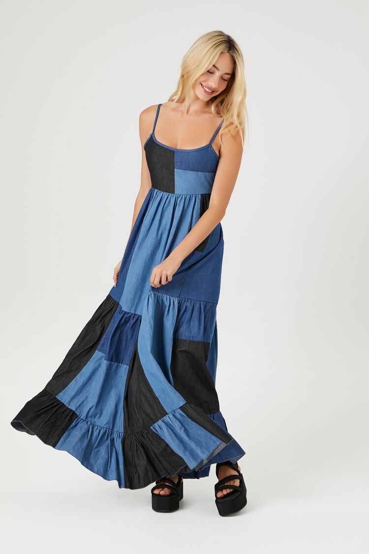 Patchwork Denim Maxi Dress-Feelings Star