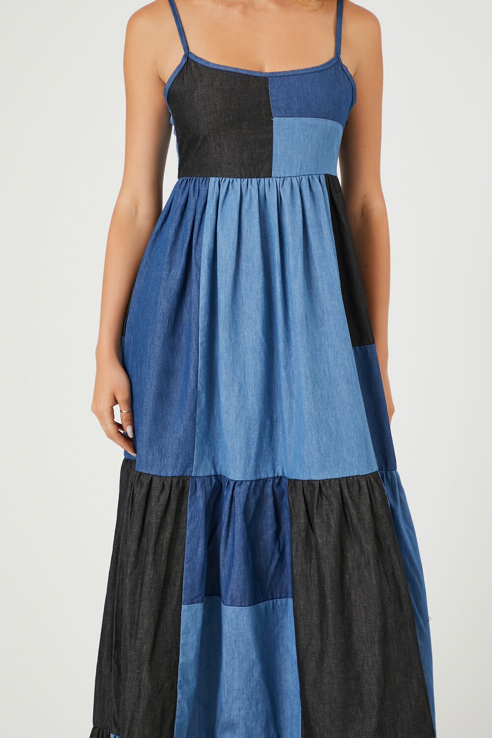 Patchwork Denim Maxi Dress-Feelings Star