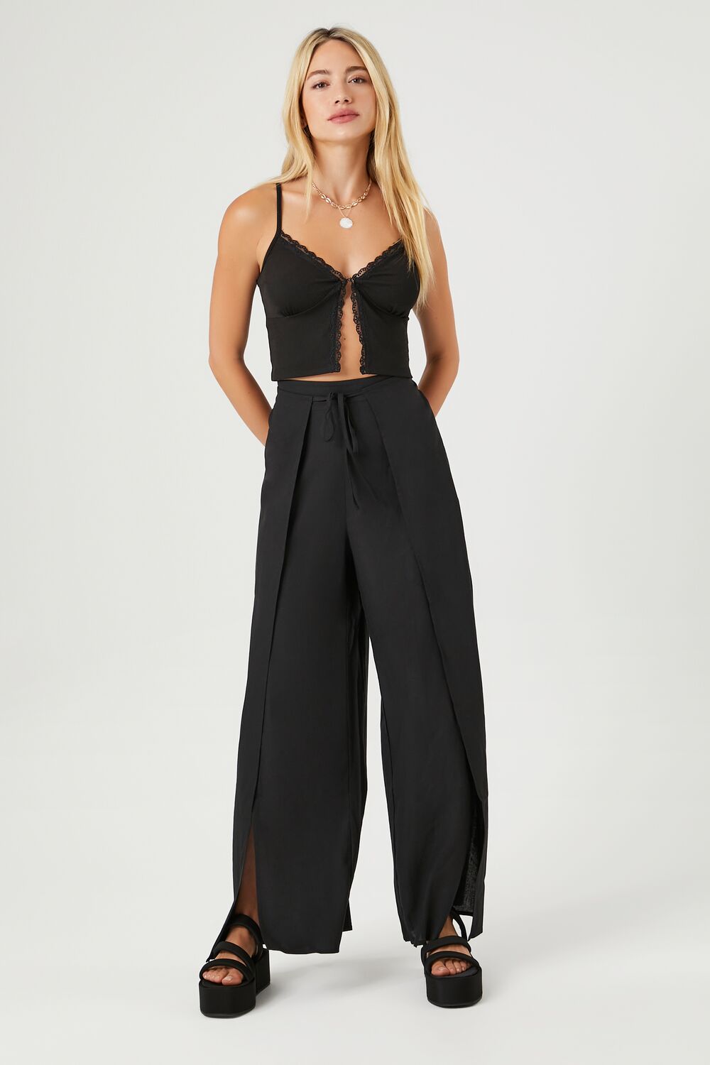 Tie-Front Wide-Leg Pants-Feelings Star