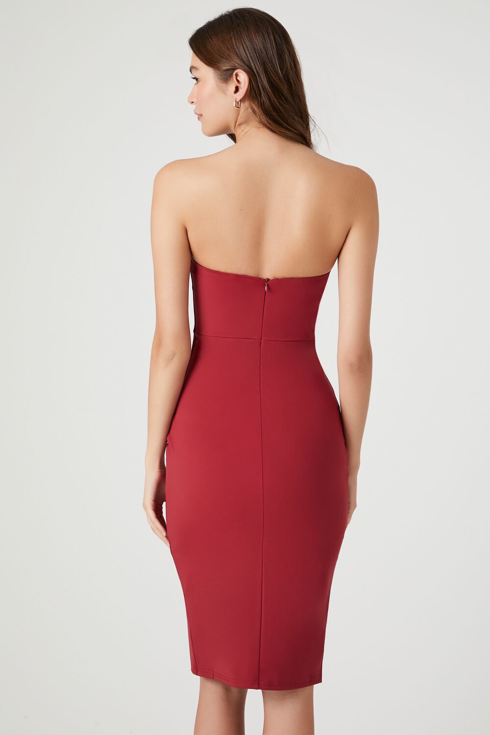 Strapless Leg-Slit Midi Dress-Feelings Star