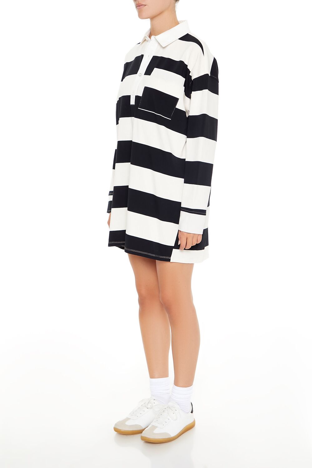 Striped Polo Shirt Dress-Feelings Star