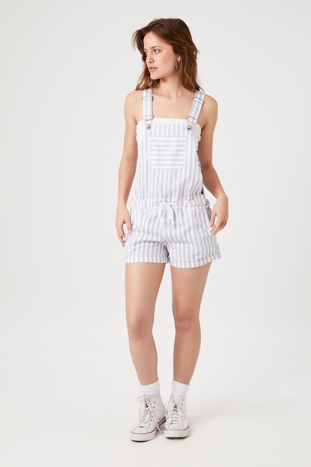 Striped Overall Shorts-Feelings Star