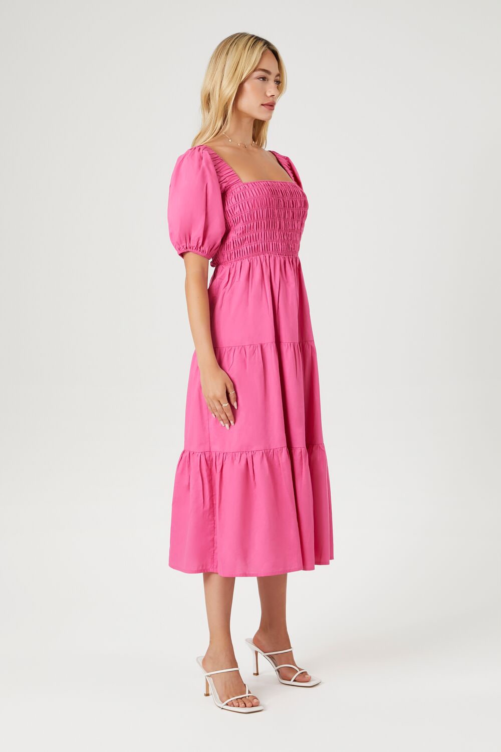 Tiered Puff-Sleeve Midi Dress-Feelings Star