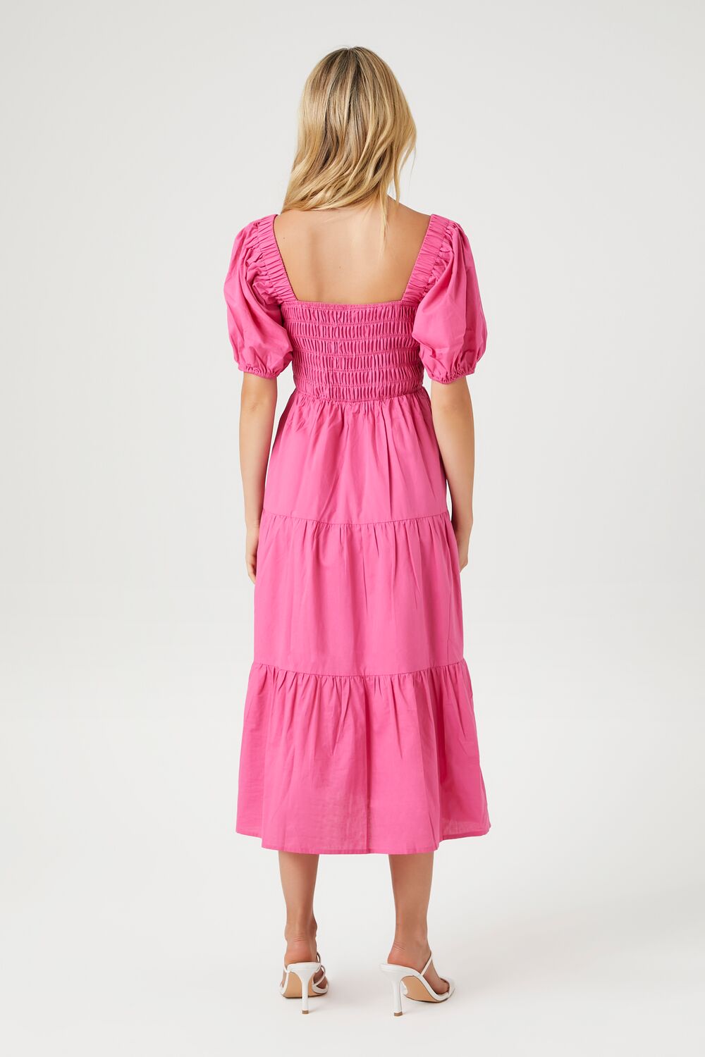 Tiered Puff-Sleeve Midi Dress-Feelings Star