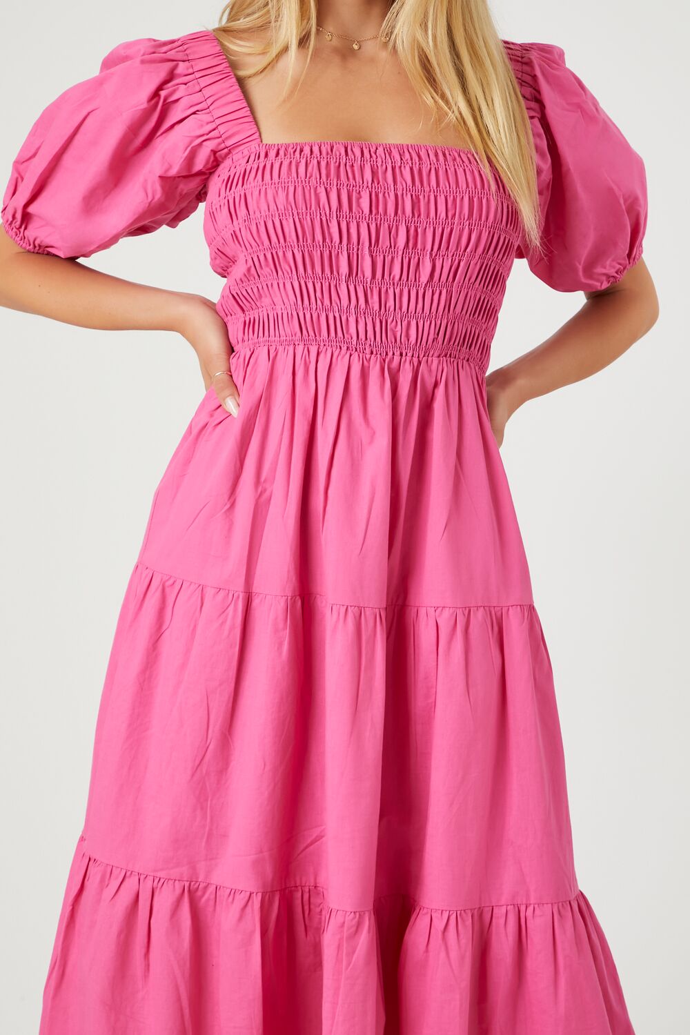 Tiered Puff-Sleeve Midi Dress-Feelings Star