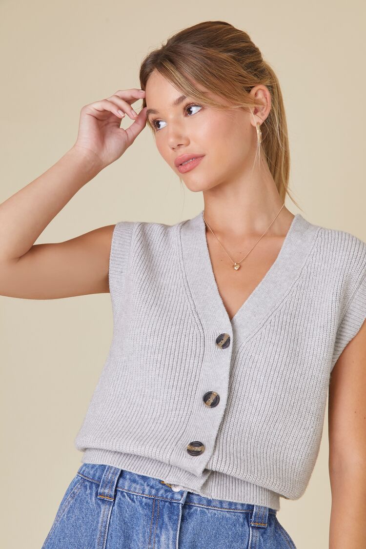Tortoiseshell Button Sweater Vest-Feelings Star