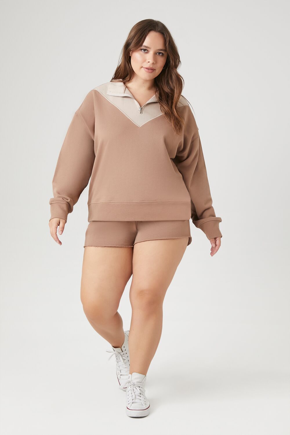 Plus Size Colorblock Half-Zip Pullover-Feelings Star
