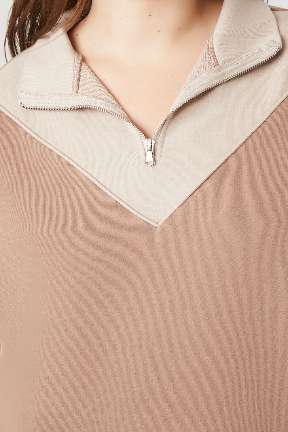 Plus Size Colorblock Half-Zip Pullover-Feelings Star