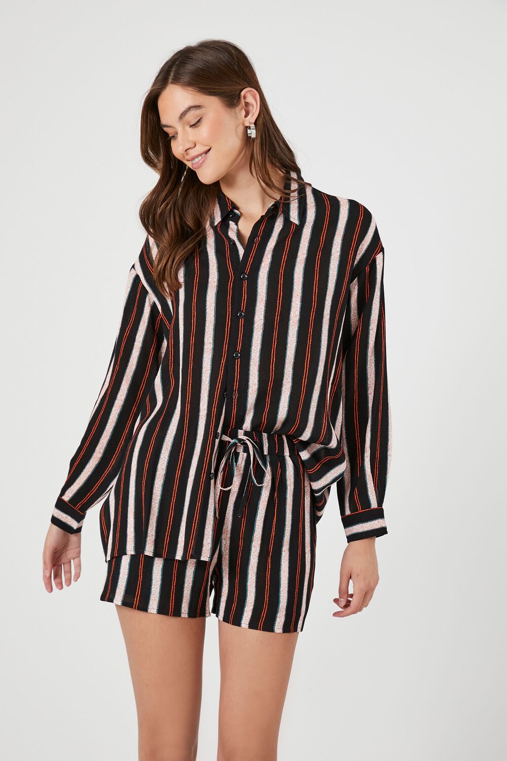 Striped Long-Sleeve Shirt & Shorts Set-Feelings Star