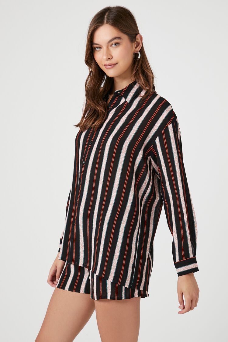 Striped Long-Sleeve Shirt & Shorts Set-Feelings Star