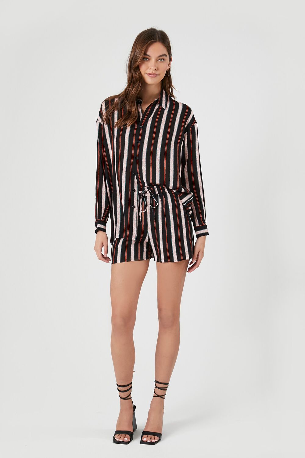 Striped Long-Sleeve Shirt & Shorts Set-Feelings Star
