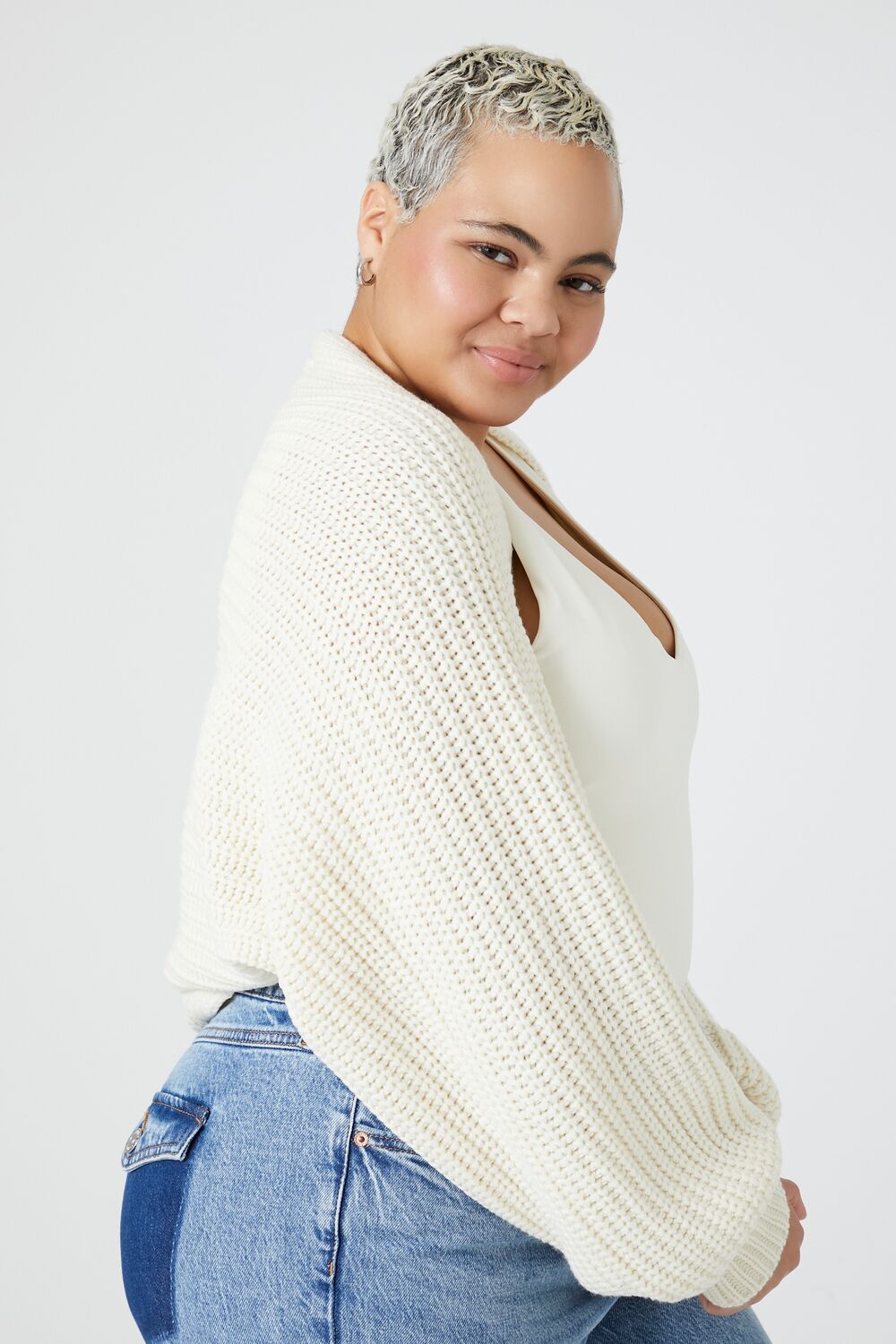 Plus Size Cropped Shrug Sweater-Feelings Star