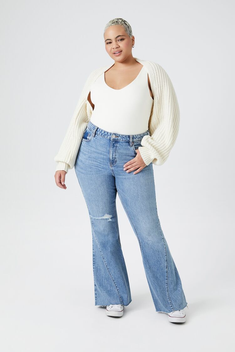Plus Size Cropped Shrug Sweater-Feelings Star