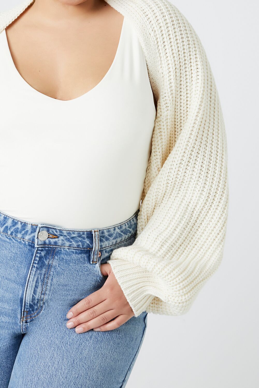 Plus Size Cropped Shrug Sweater-Feelings Star