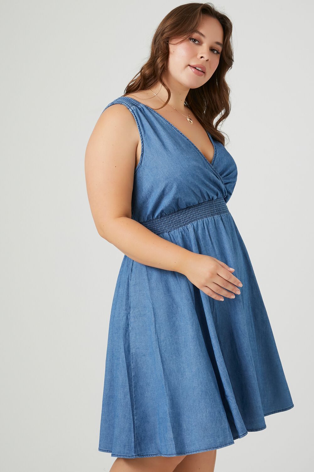 Plus Size Denim Fit & Flare Mini Dress-Feelings Star