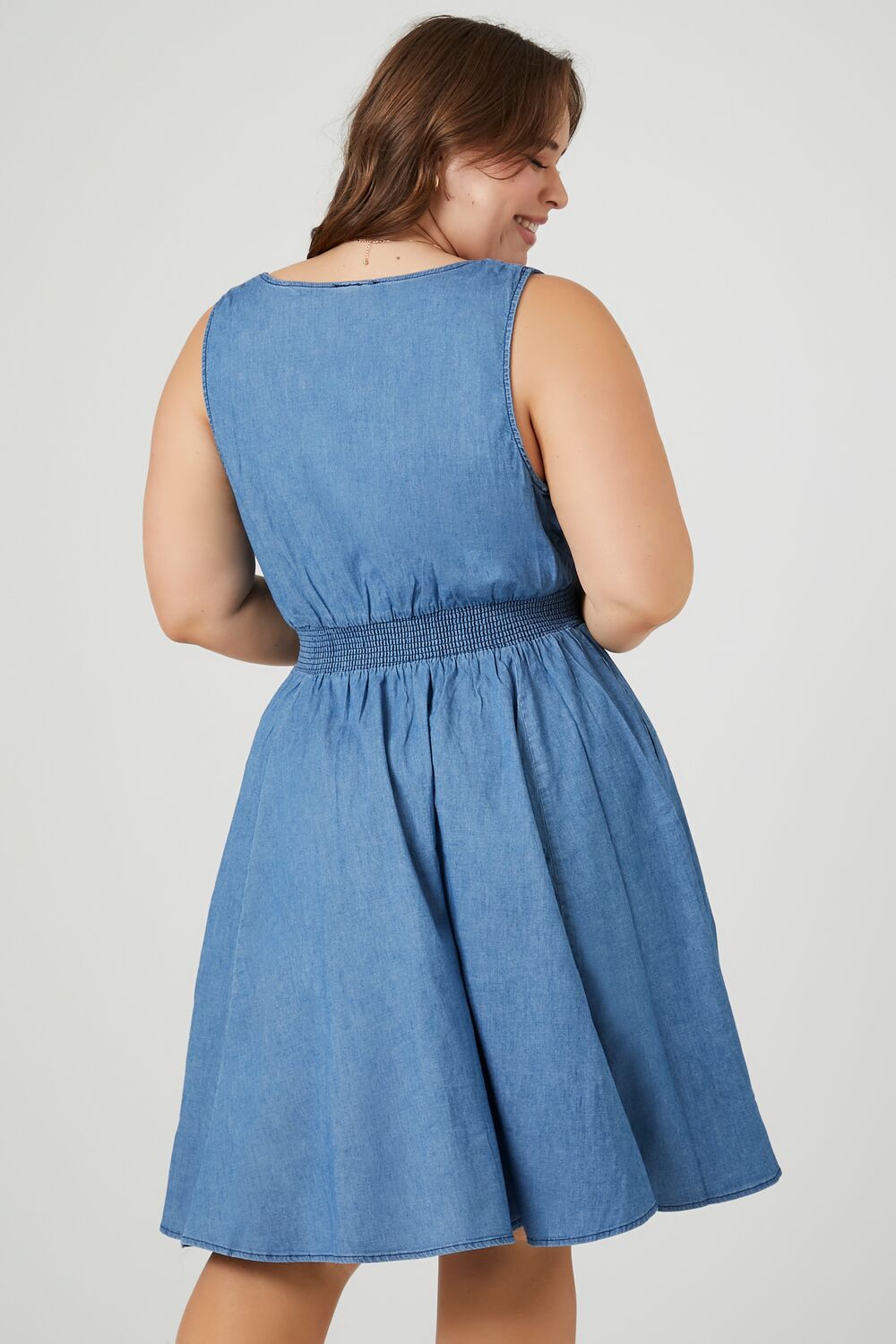 Plus Size Denim Fit & Flare Mini Dress-Feelings Star