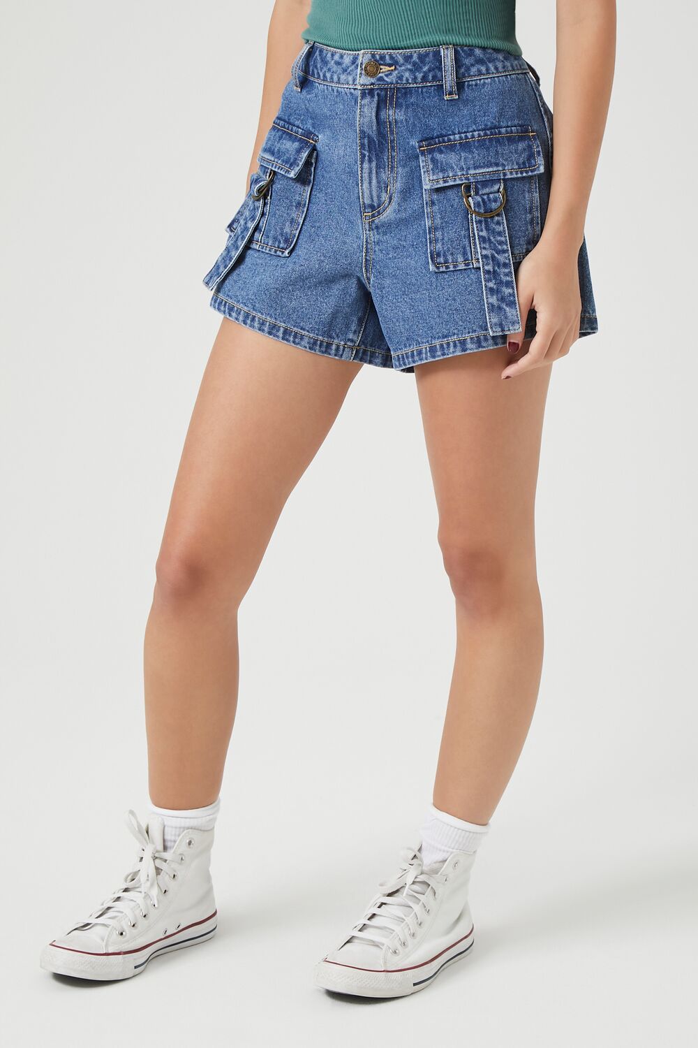 High-Rise Cargo Denim Shorts-Feelings Star