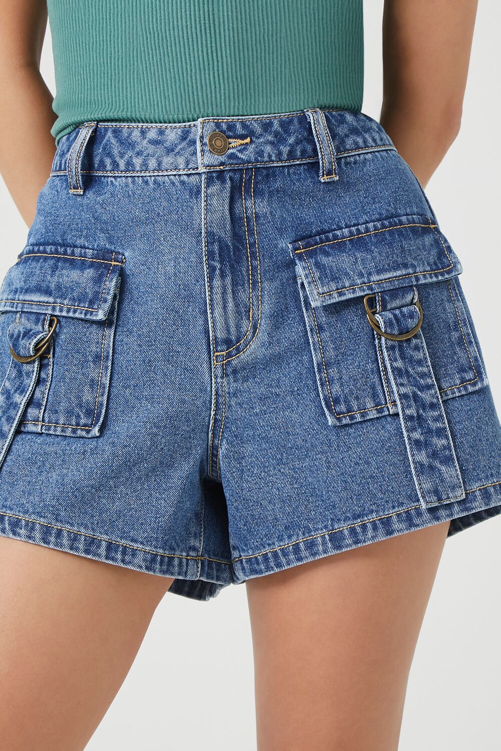 High-Rise Cargo Denim Shorts-Feelings Star