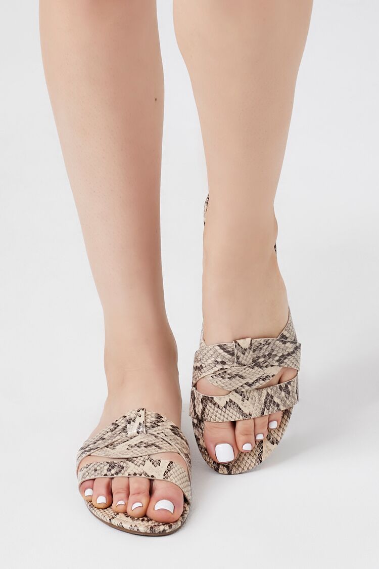 Strappy Faux Snakeskin Sandals-Feelings Star