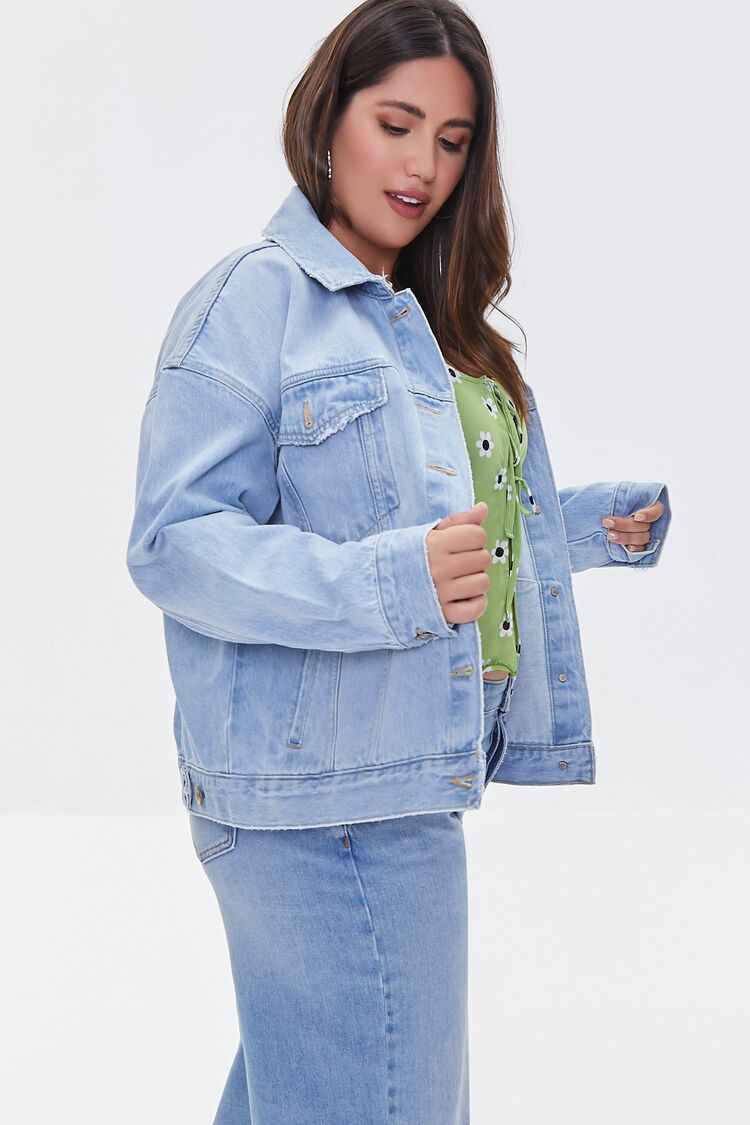 Plus Size Distressed Denim Jacket-Feelings Star