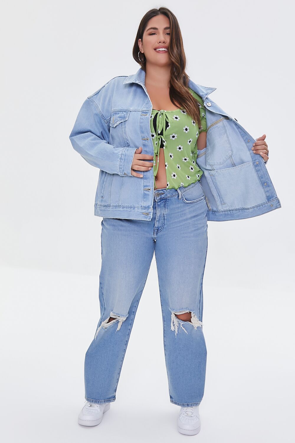 Plus Size Distressed Denim Jacket-Feelings Star