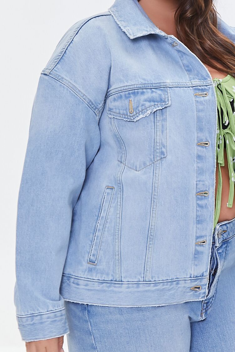 Plus Size Distressed Denim Jacket-Feelings Star