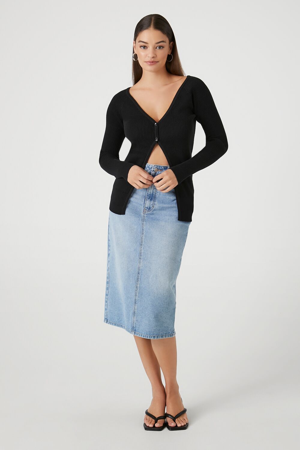 Split-Hem Cardigan Sweater-Feelings Star