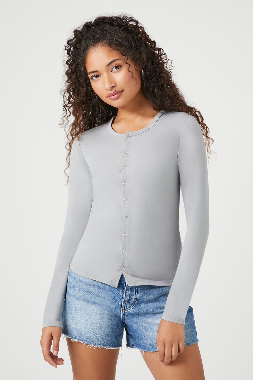Button-Front Long-Sleeve Top-Feelings Star