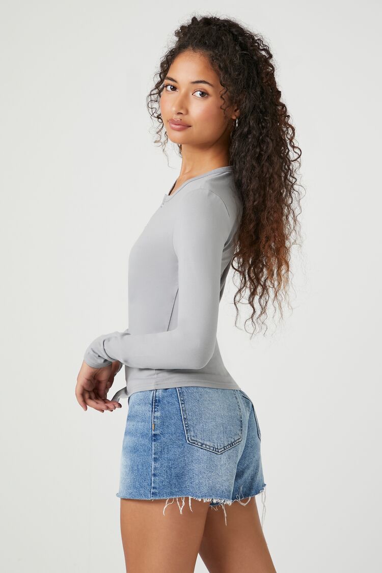 Button-Front Long-Sleeve Top-Feelings Star