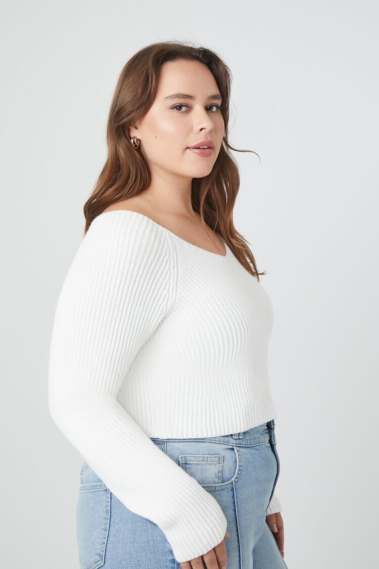 Plus Size Ribbed V-Neck Sweater-Feelings Star