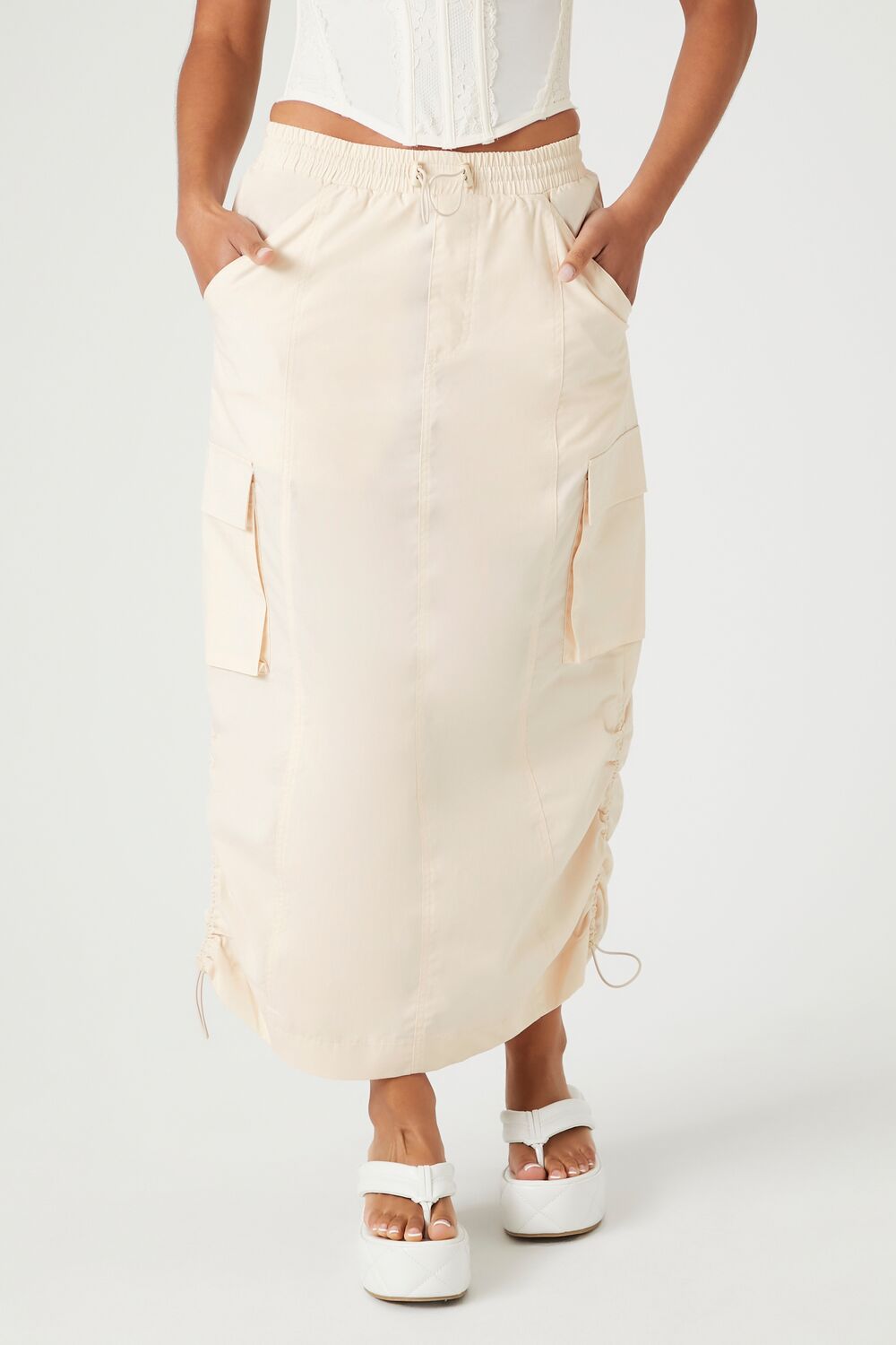 Toggle Drawstring Cargo Midi Skirt-Feelings Star