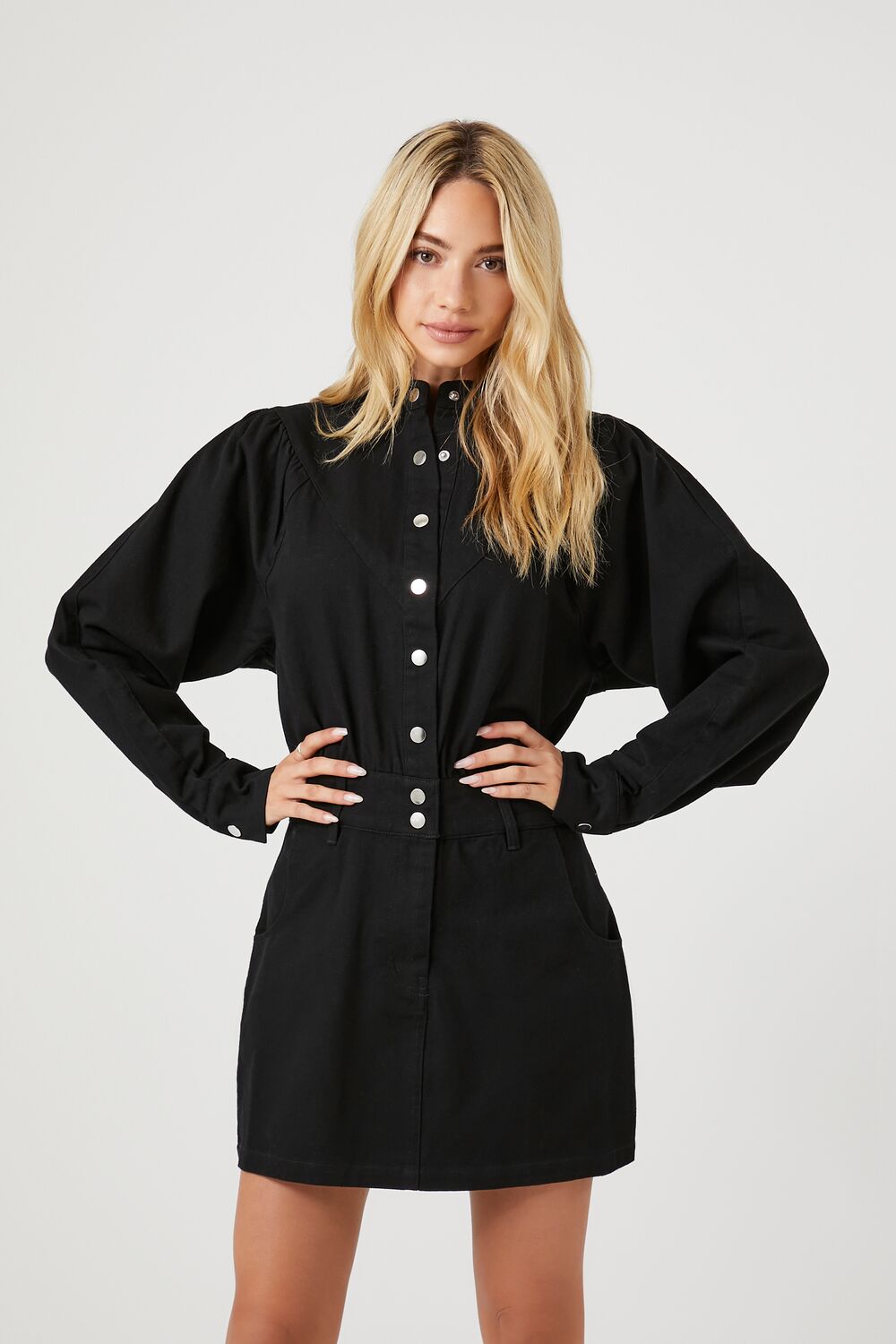 Twill Mock-Neck Mini Dress-Feelings Star