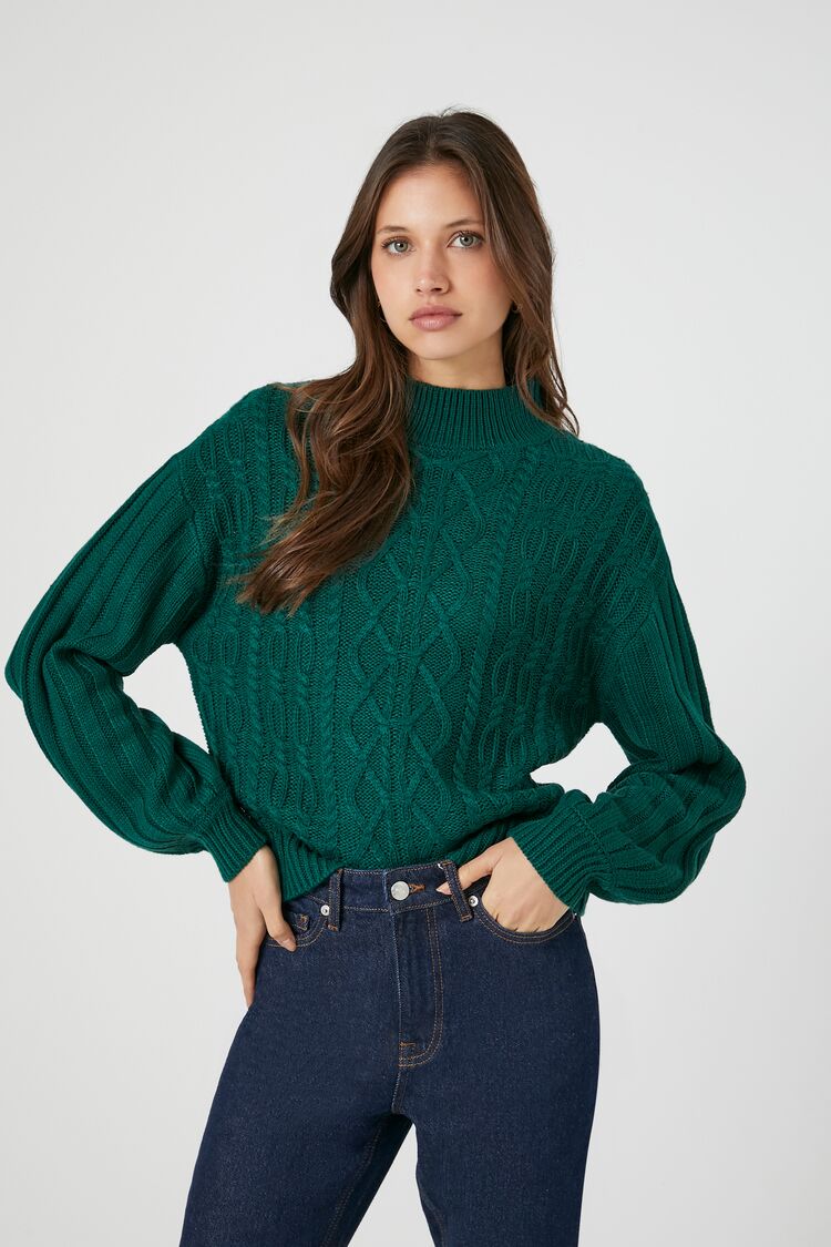 Cable Knit Mock Neck Sweater-Feelings Star