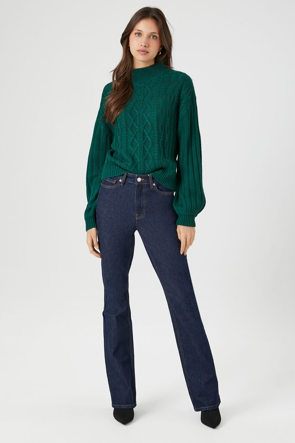 Cable Knit Mock Neck Sweater-Feelings Star