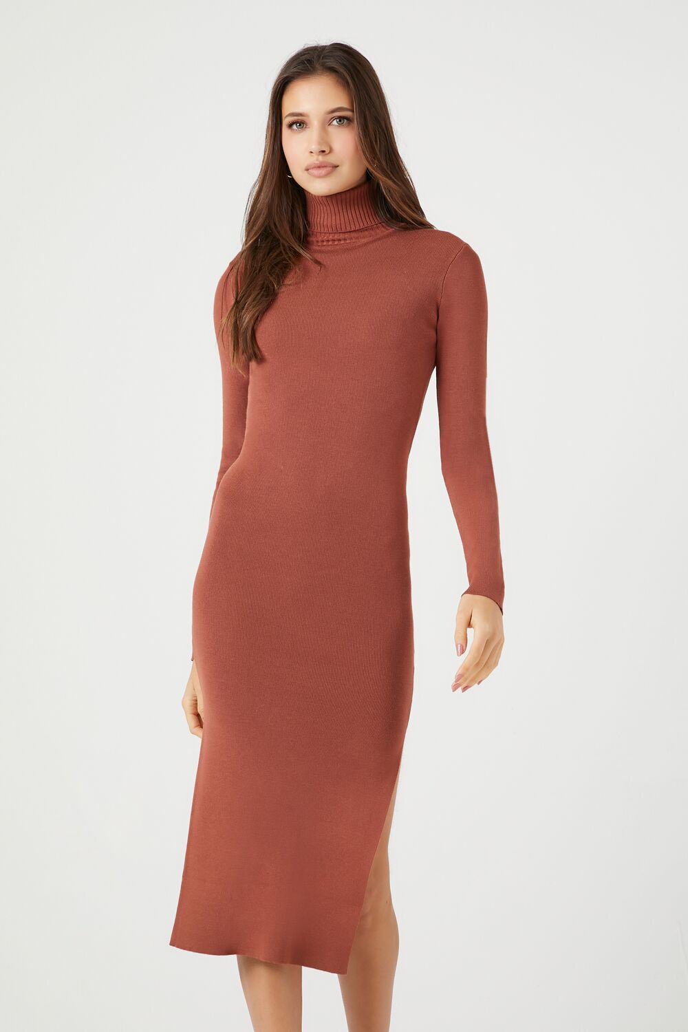 Turtleneck Midi Sweater Dress-Feelings Star